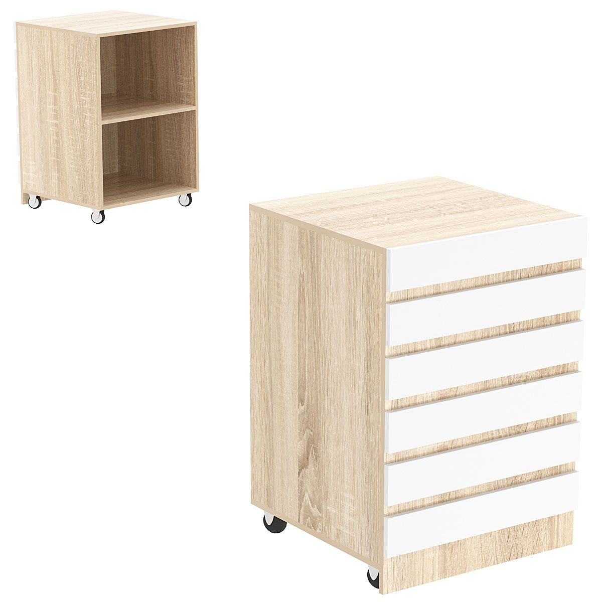 Торговый прилавок узкий на колесах с фасадными панелями №13Э Дуб Сонома + Белый