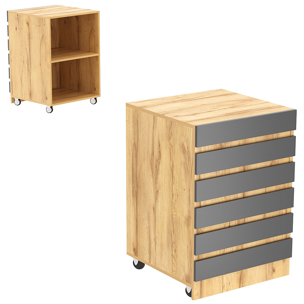 Торговый прилавок узкий на колесах с фасадными панелями №13Э Дуб Золотистый и Темно-Серый