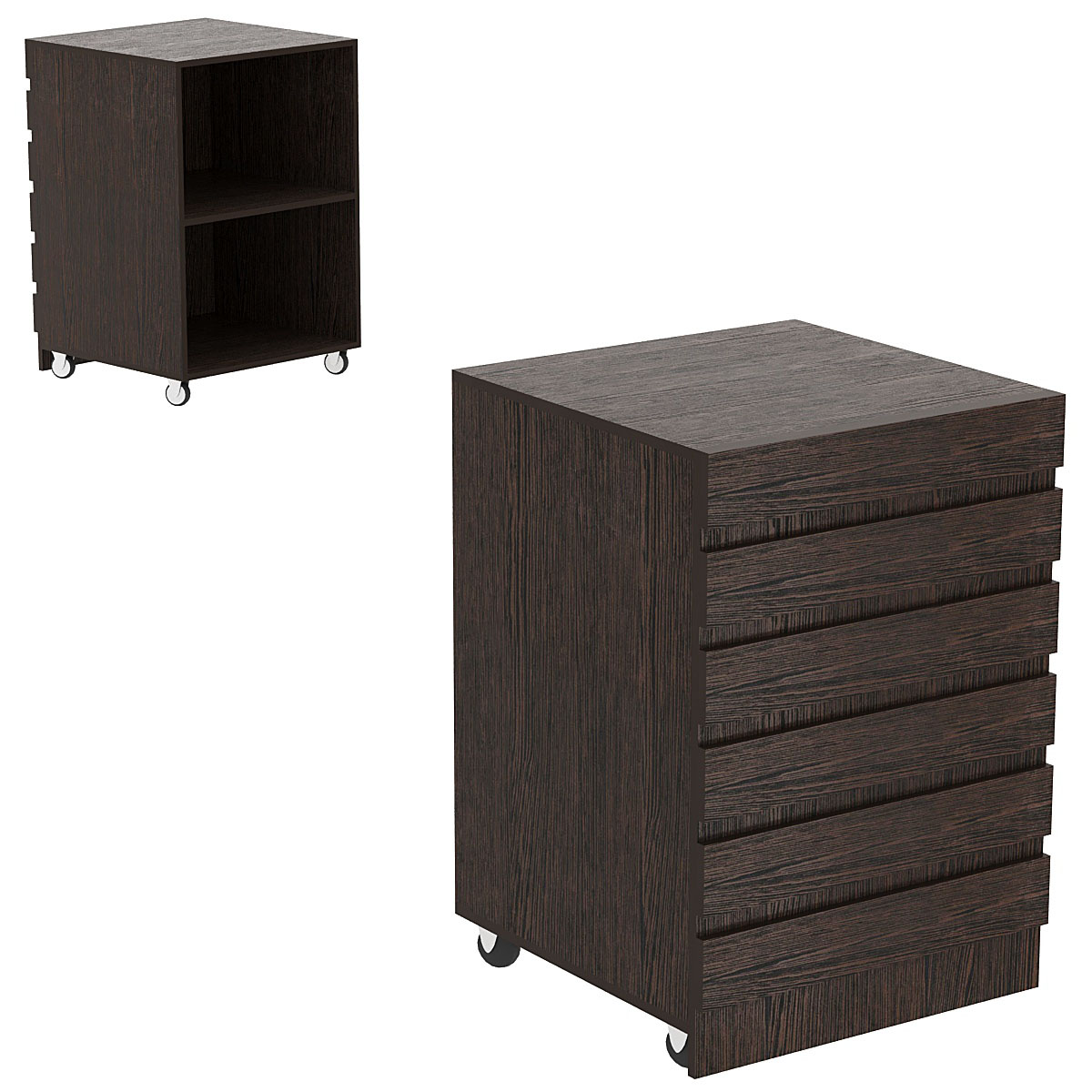 Торговый прилавок узкий на колесах с фасадными панелями №13Э Дуб Венге