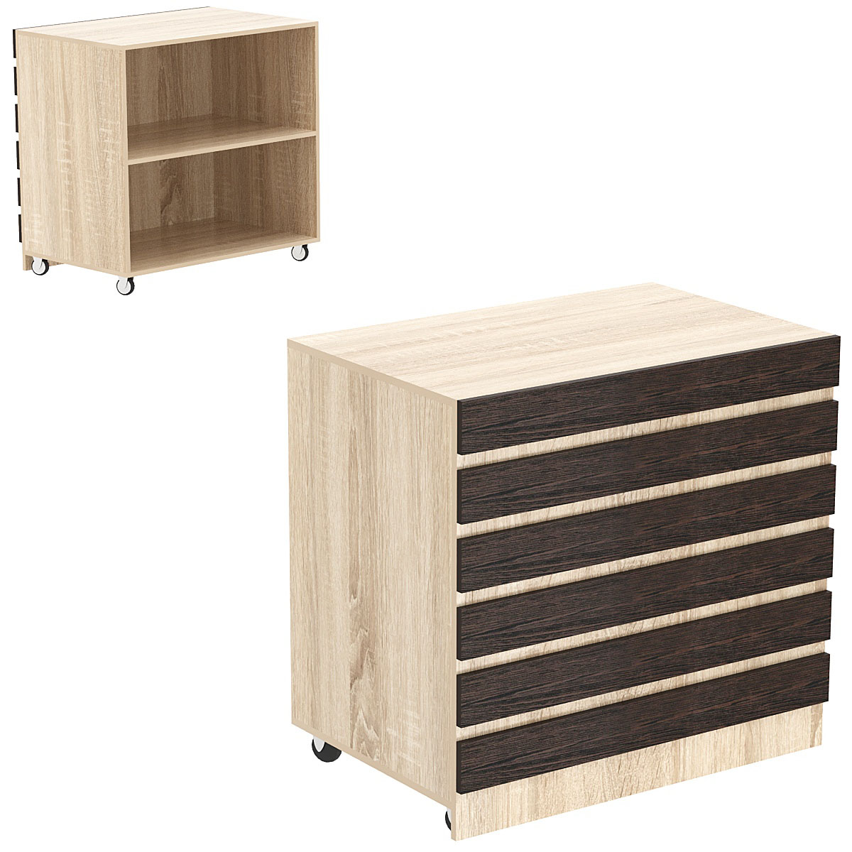 Торговый прилавок широкий выкатной с фасадными панелями №16Э Дуб Сонома + Дуб Венге