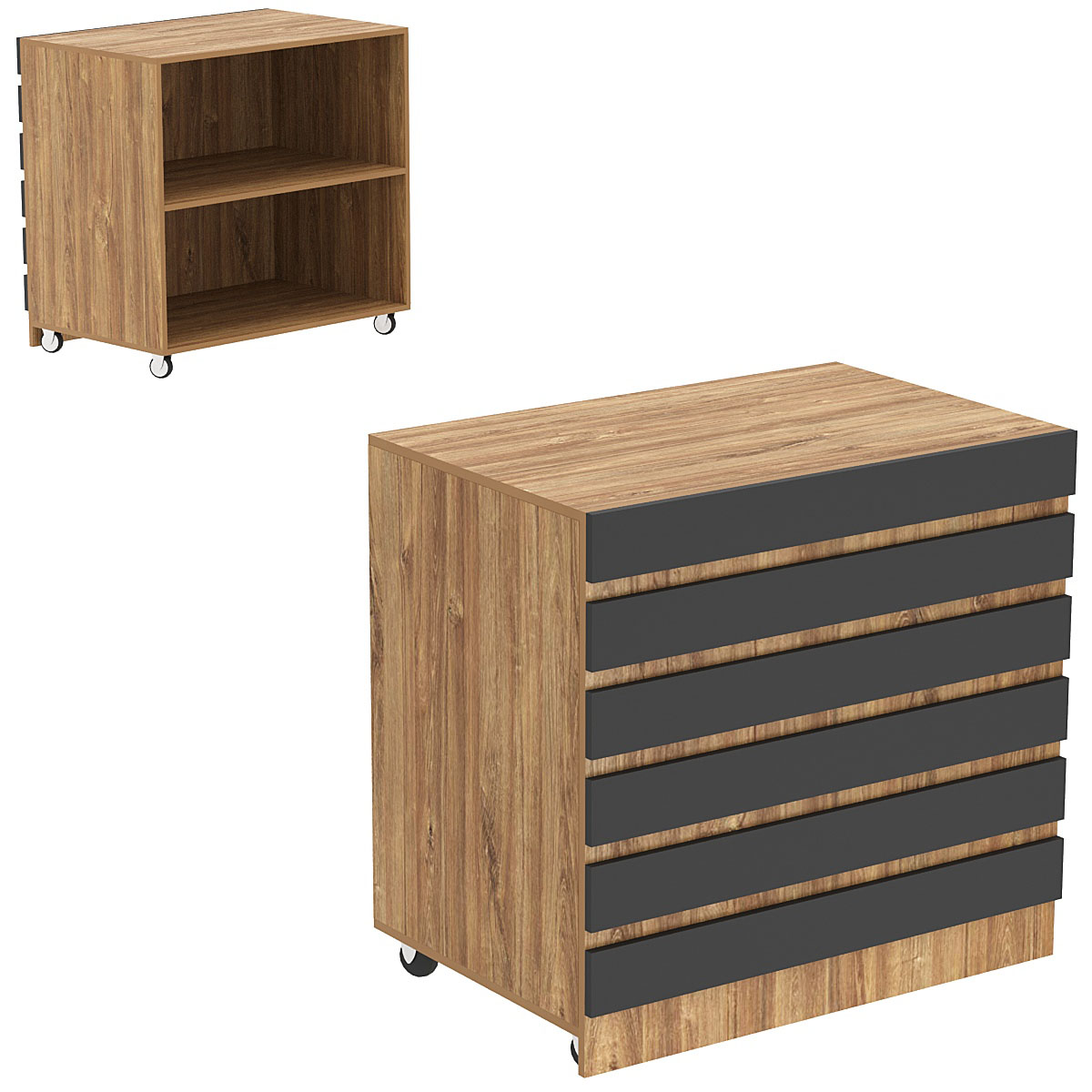 Торговый прилавок широкий выкатной с фасадными панелями №16Э Дуб Канзас коричневый + Черный