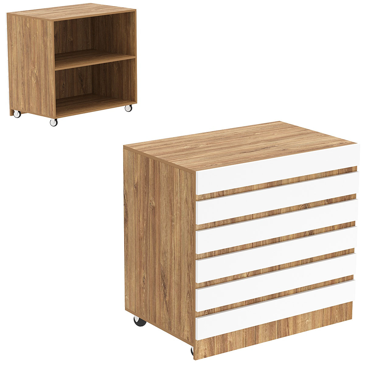 Торговый прилавок широкий выкатной с фасадными панелями №16Э Дуб Канзас коричневый + Белый