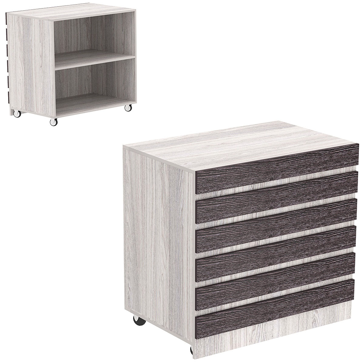 Торговый прилавок широкий выкатной с фасадными панелями №16Э Ясень Анкор светлый + Ясень Анкор темный