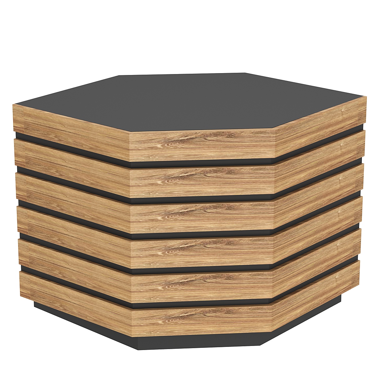 Торговый прилавок шестигранный с фасадными панелями №14Э Черный + Дуб Канзас коричневый