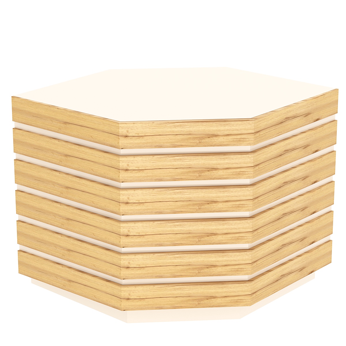 Торговый прилавок шестигранный с фасадными панелями №14Э Крем Вайс и Дуб Золотистый