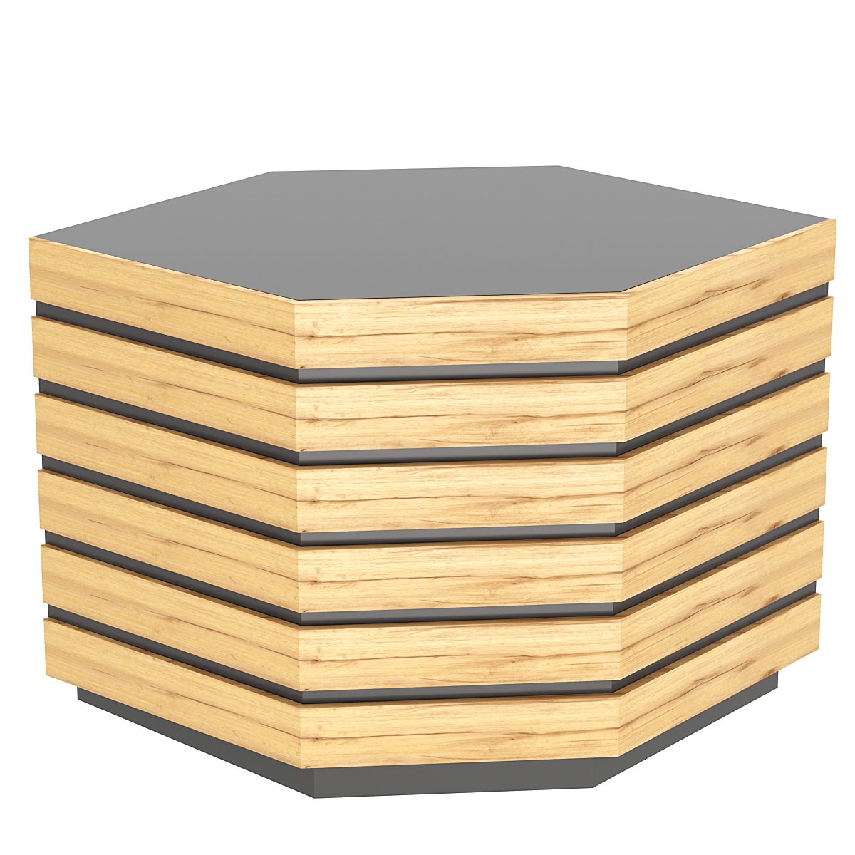 Торговый прилавок шестигранный с фасадными панелями №14Э Темно-серый и Дуб Золотистый