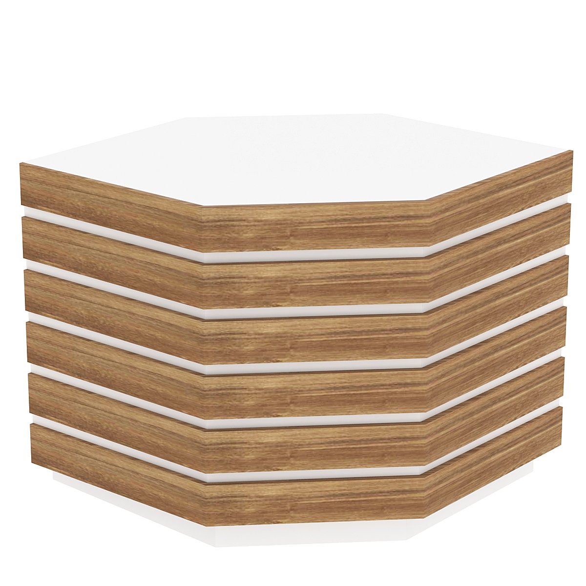 Торговый прилавок шестигранный с фасадными панелями №14Э Белый + Дуб Канзас коричневый