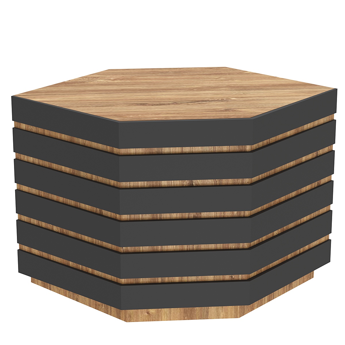 Торговый прилавок шестигранный с фасадными панелями №14Э Дуб Канзас коричневый + Черный