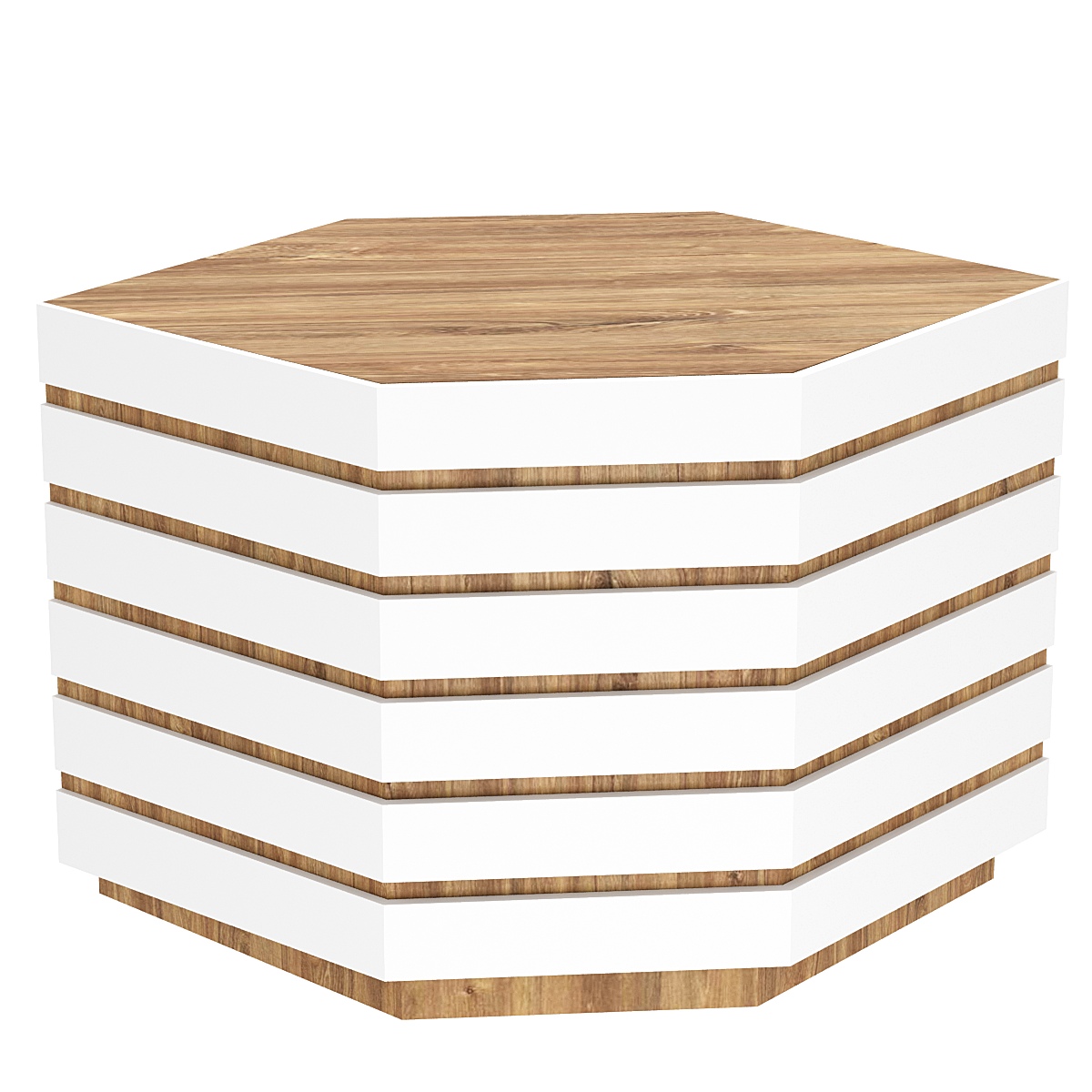 Торговый прилавок шестигранный с фасадными панелями №14Э Дуб Канзас коричневый + Белый