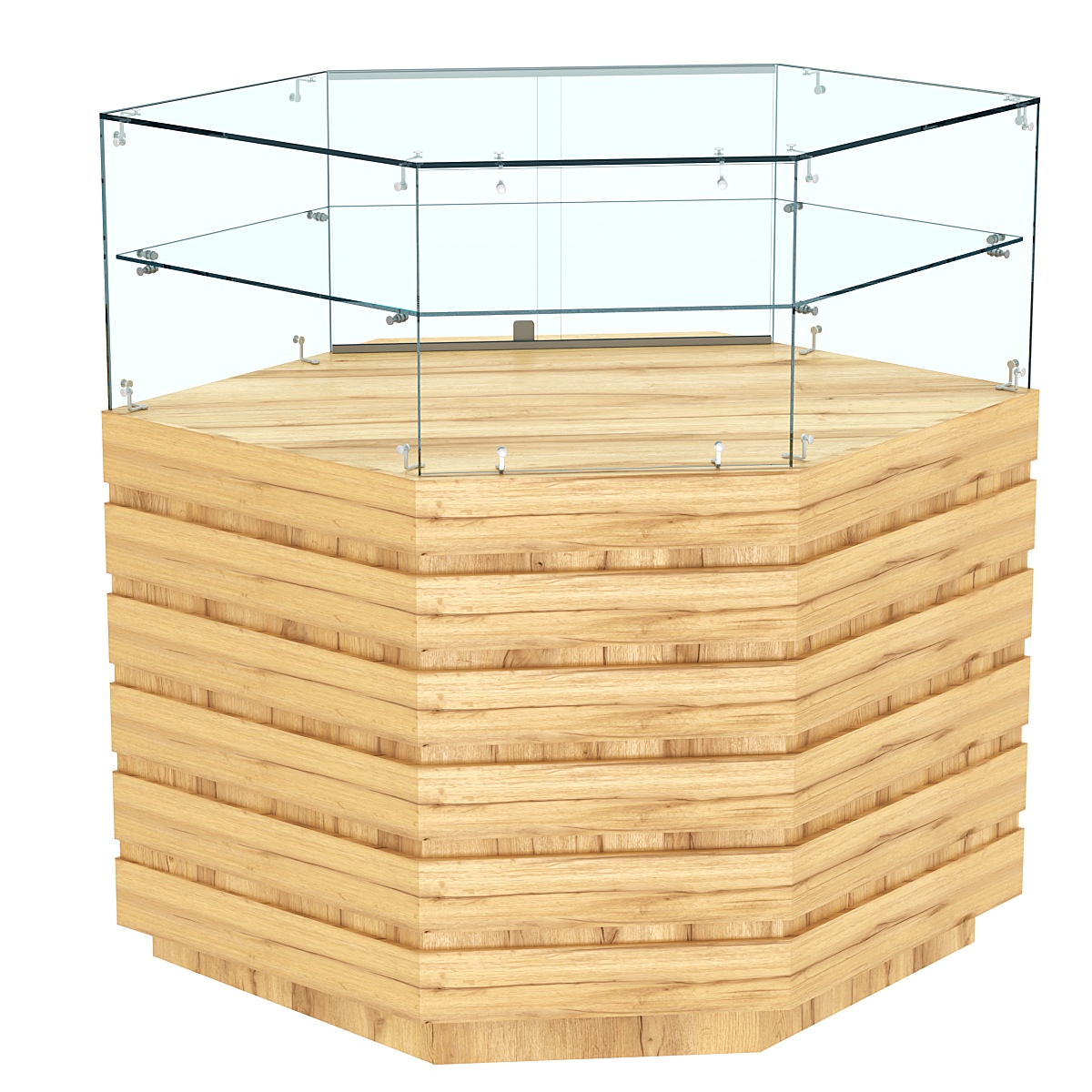 Торговый прилавок внешнего угла со стеклом и фасадными панелями №14Э-01 Дуб Золотистый