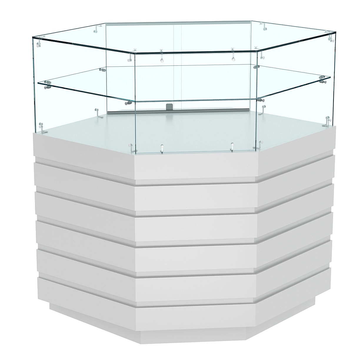 Торговый прилавок внешнего угла со стеклом и фасадными панелями №14Э-01 Серый