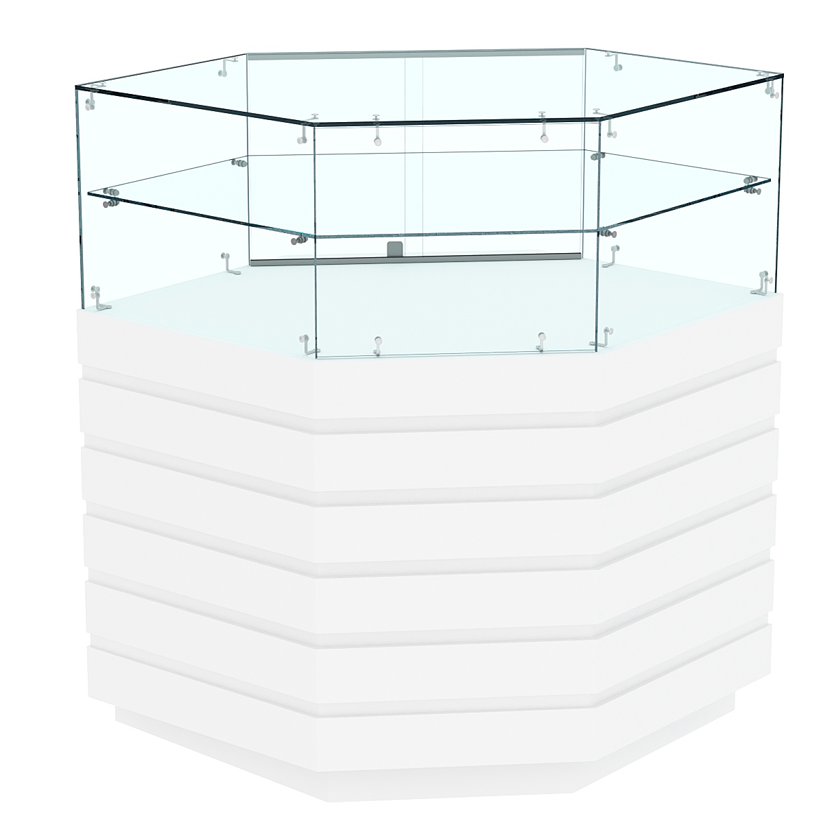 Торговый прилавок внешнего угла со стеклом и фасадными панелями №14Э-01 Белый