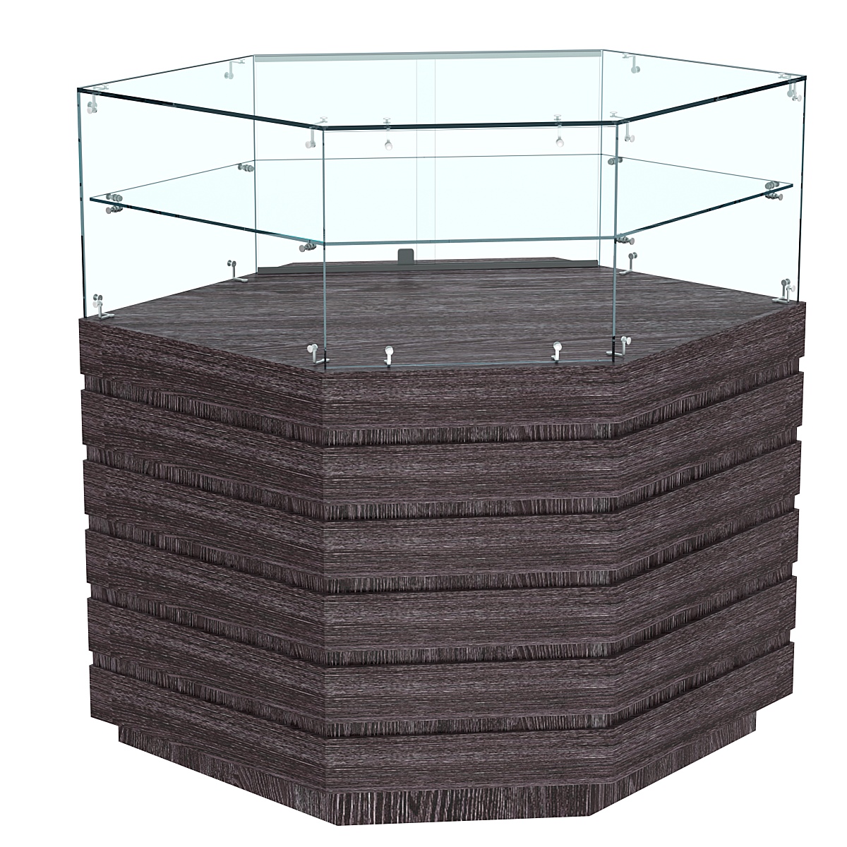 Торговый прилавок внешнего угла со стеклом и фасадными панелями №14Э-01 Ясень Анкор темный - U31105