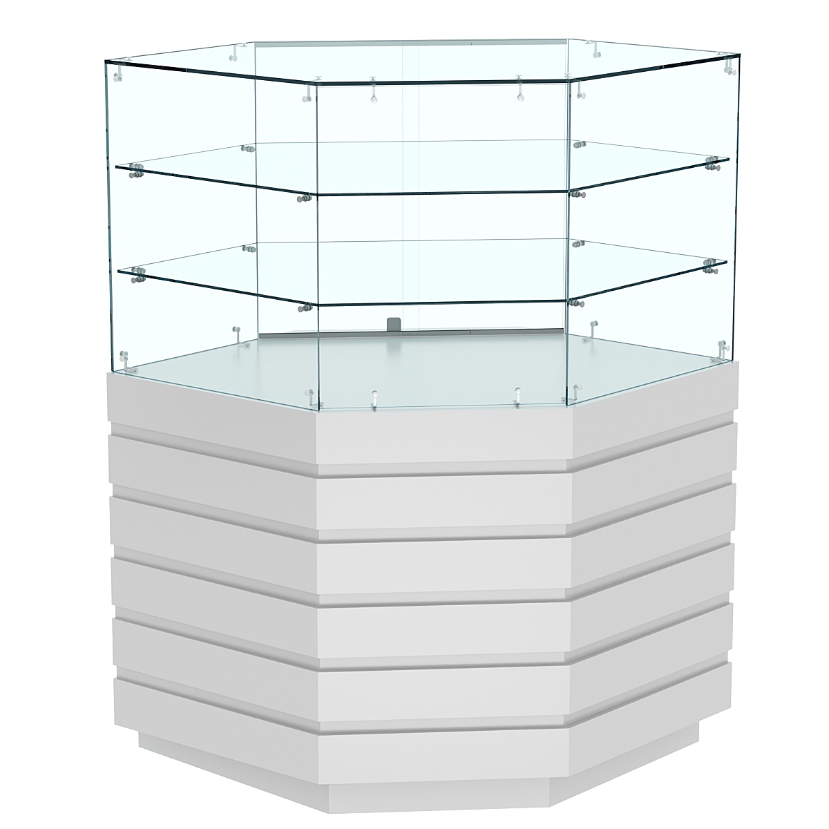 Торговый прилавок угловой с двумя полками и фасадными панелями №14Э-02 Серый