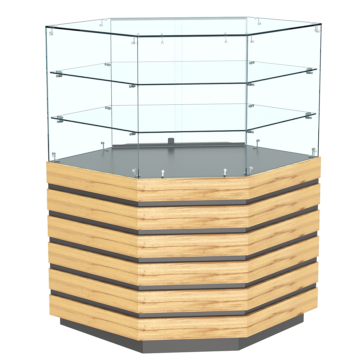 Торговый прилавок угловой с двумя полками и фасадными панелями №14Э-02 Темно-серый и Дуб Золотистый