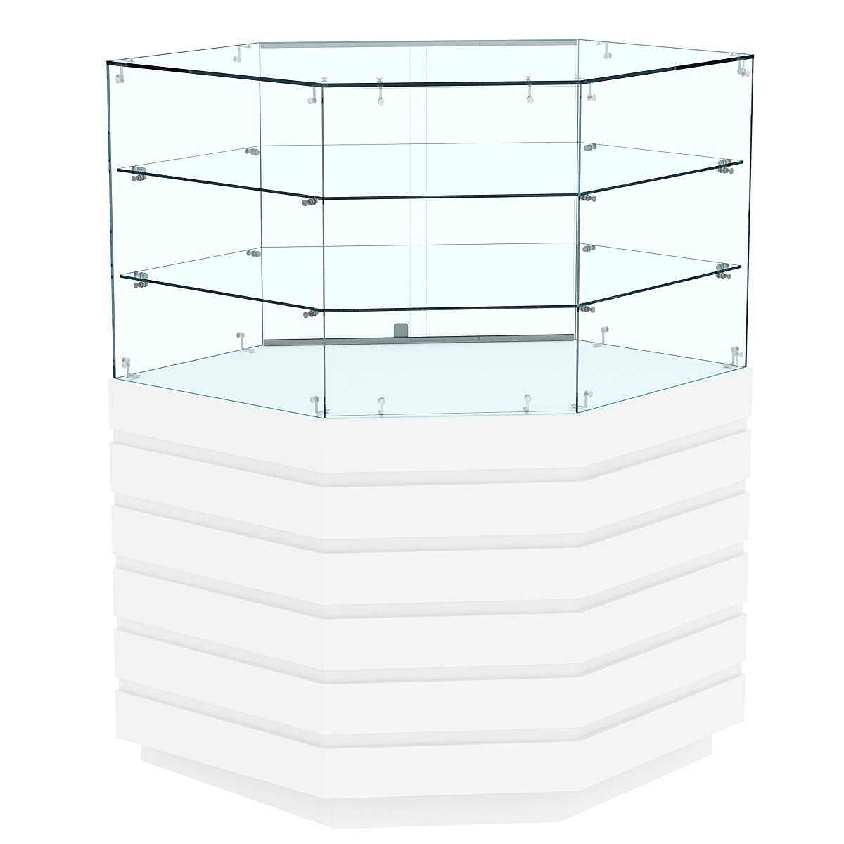Торговый прилавок угловой с двумя полками и фасадными панелями №14Э-02 Белый