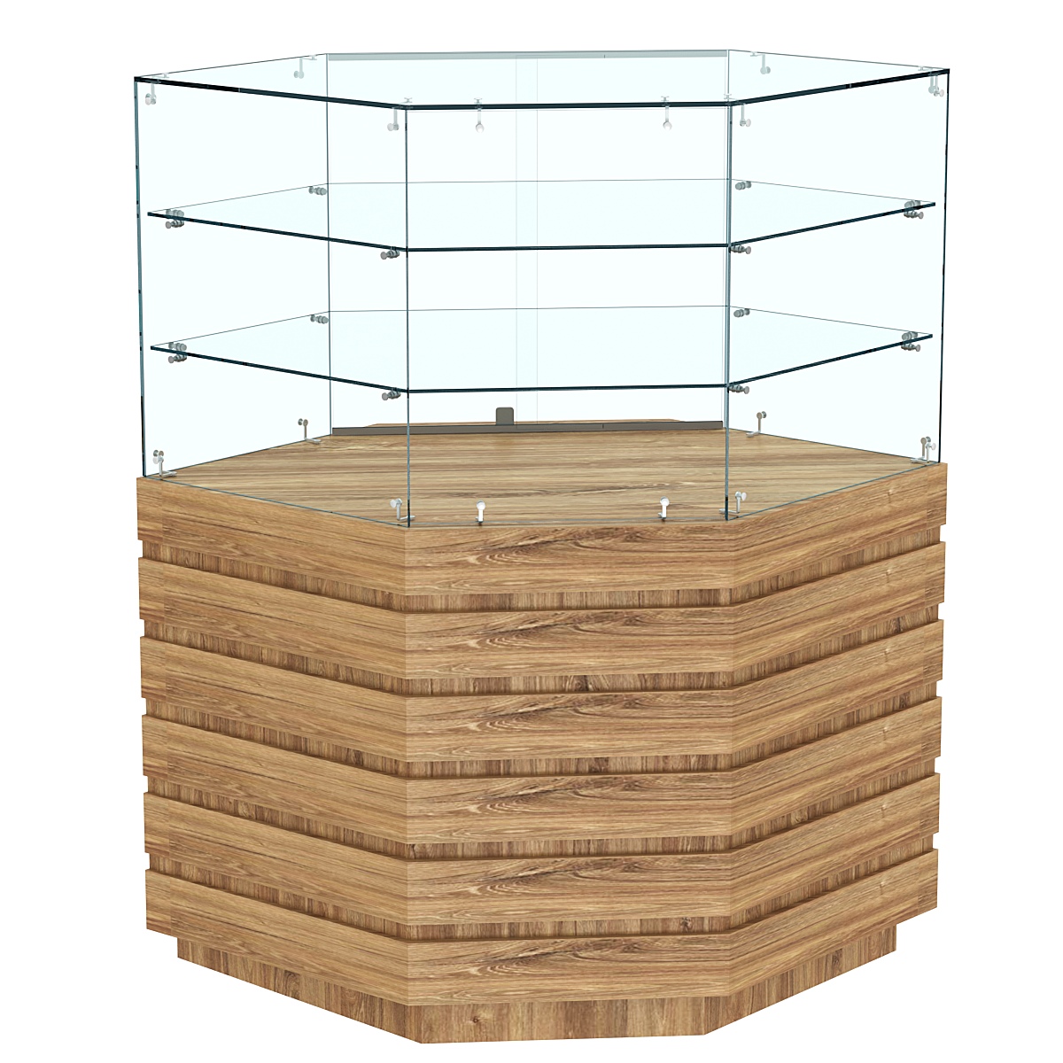 Торговый прилавок угловой с двумя полками и фасадными панелями №14Э-02 Дуб канзас коричневый Н1113 ST10