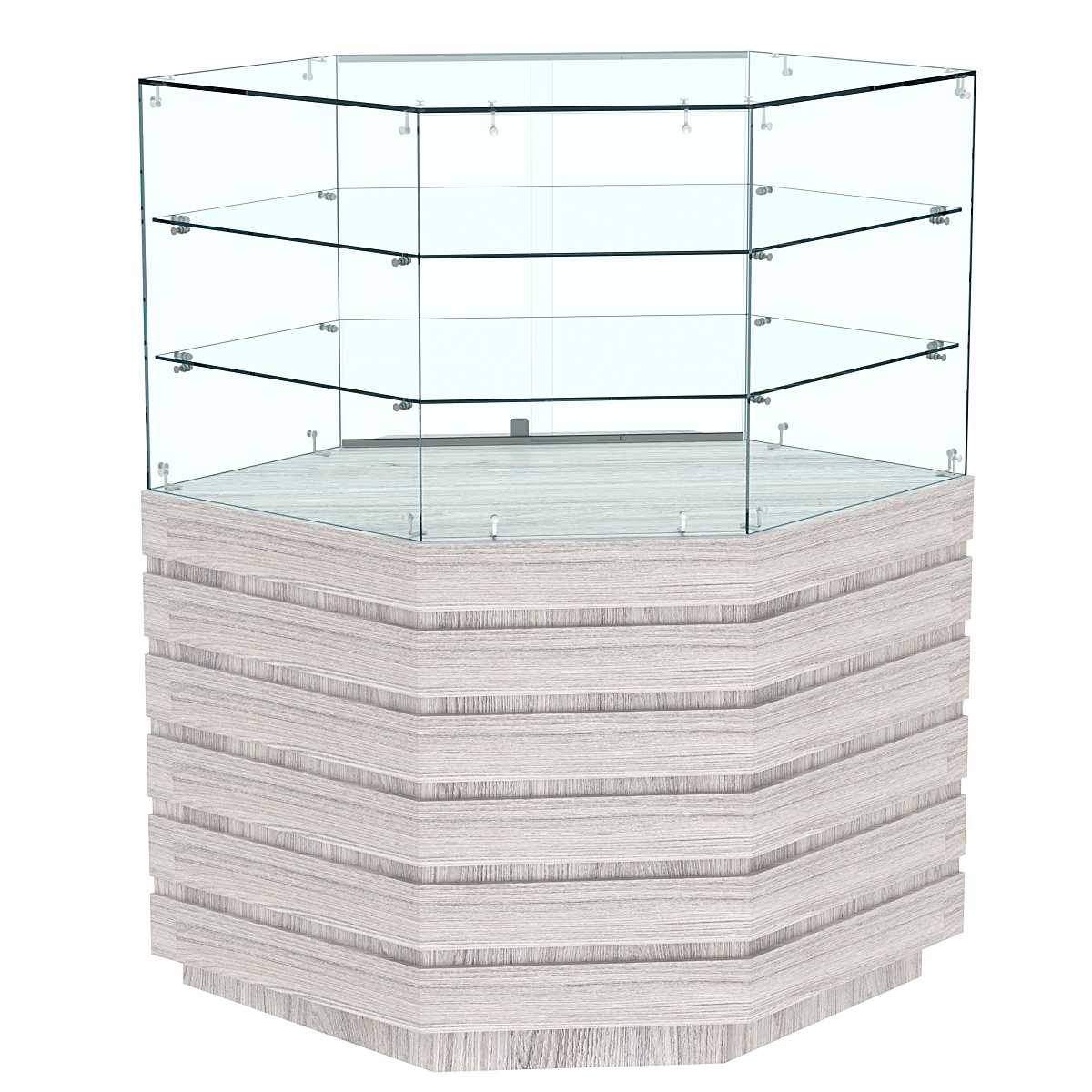 Торговый прилавок угловой с двумя полками и фасадными панелями №14Э-02 Ясень Анкор светлый - U31104