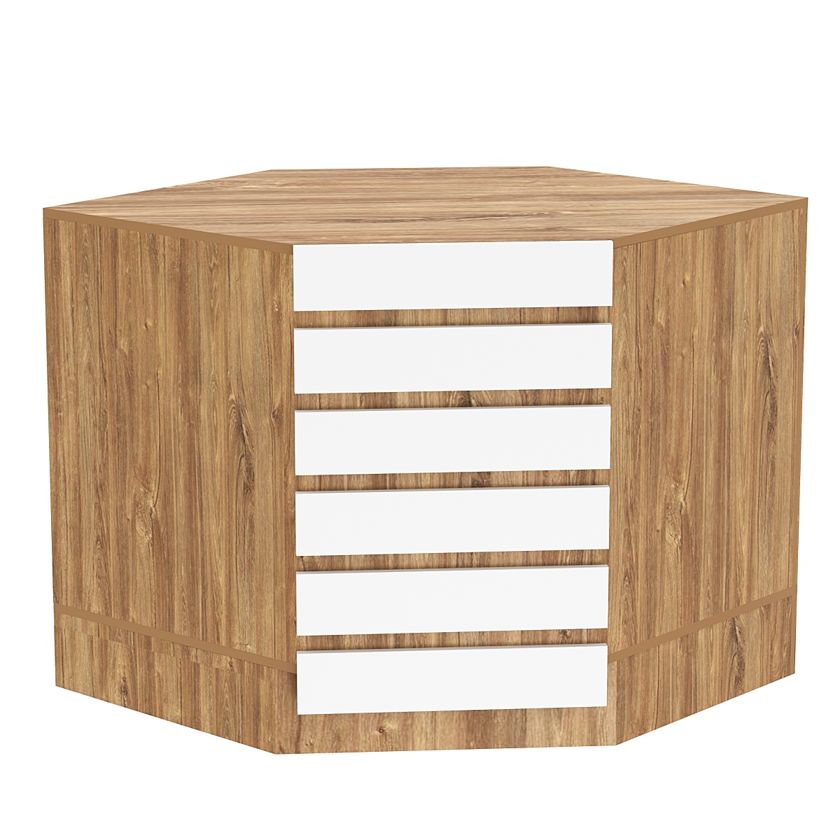 Торговый стол-прилавок внутренний с фасадными панелями №15Э Дуб Канзас коричневый + Белый