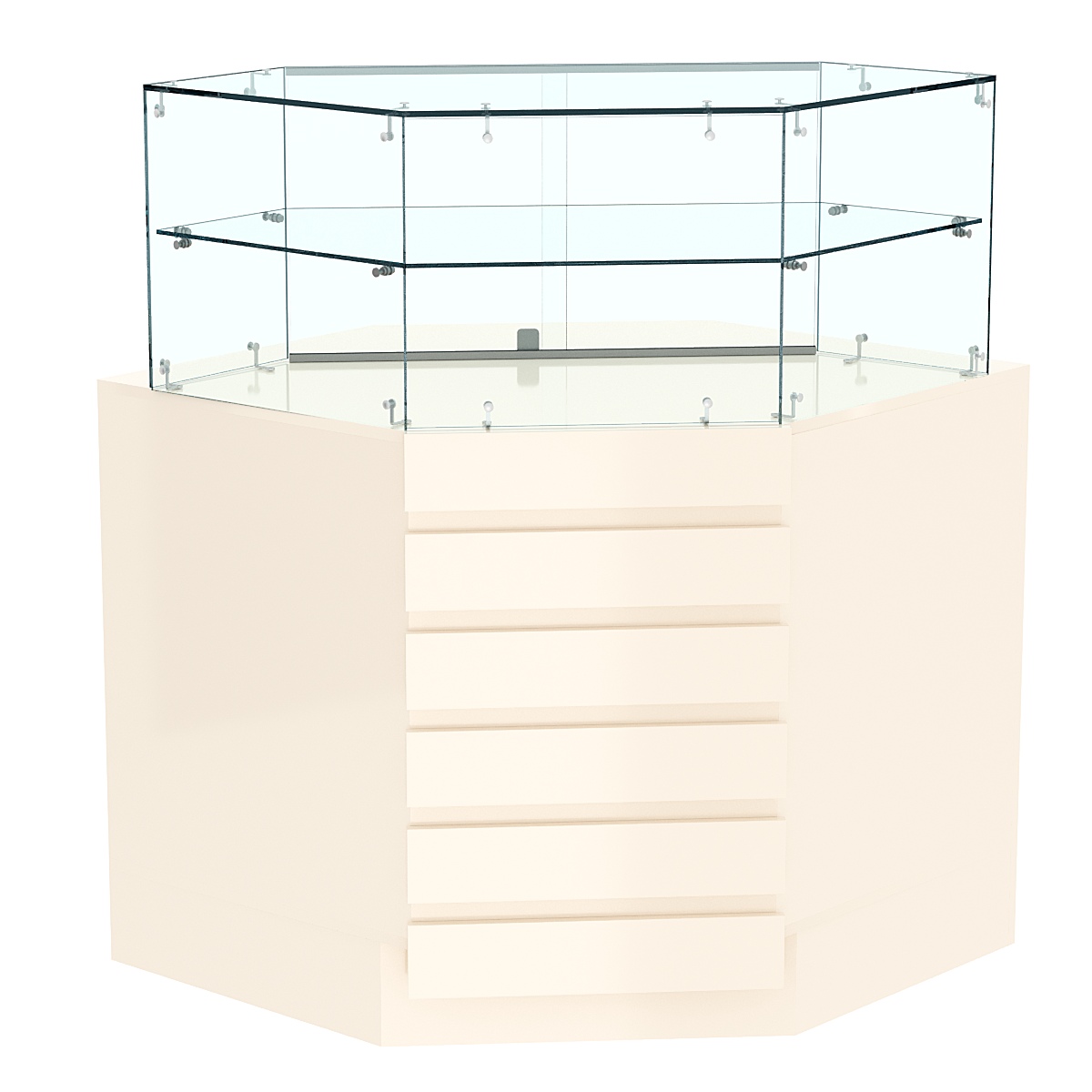 Торговый прилавок внутреннего угла с фасадными панелями №15Э-01 Крем Вайс