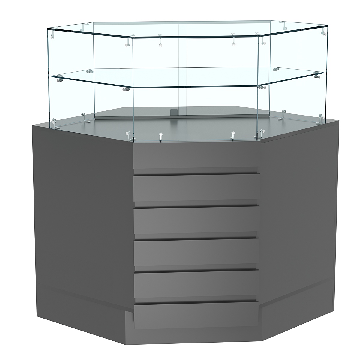 Торговый прилавок внутреннего угла с фасадными панелями №15Э-01 Темно-Серый