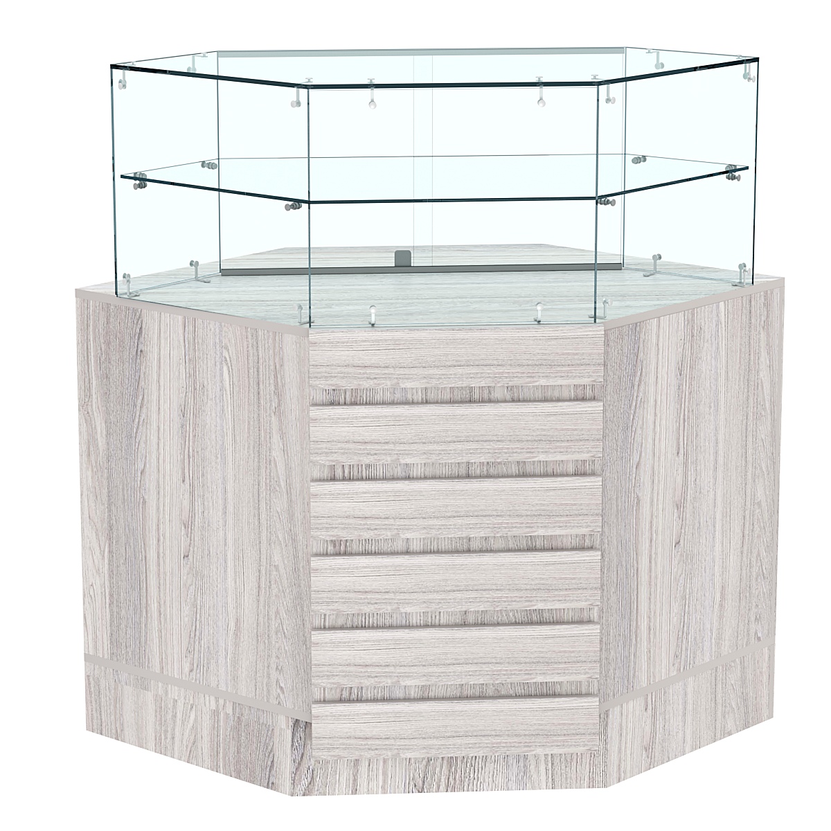 Торговый прилавок внутреннего угла с фасадными панелями №15Э-01 Ясень Анкор светлый - U31104