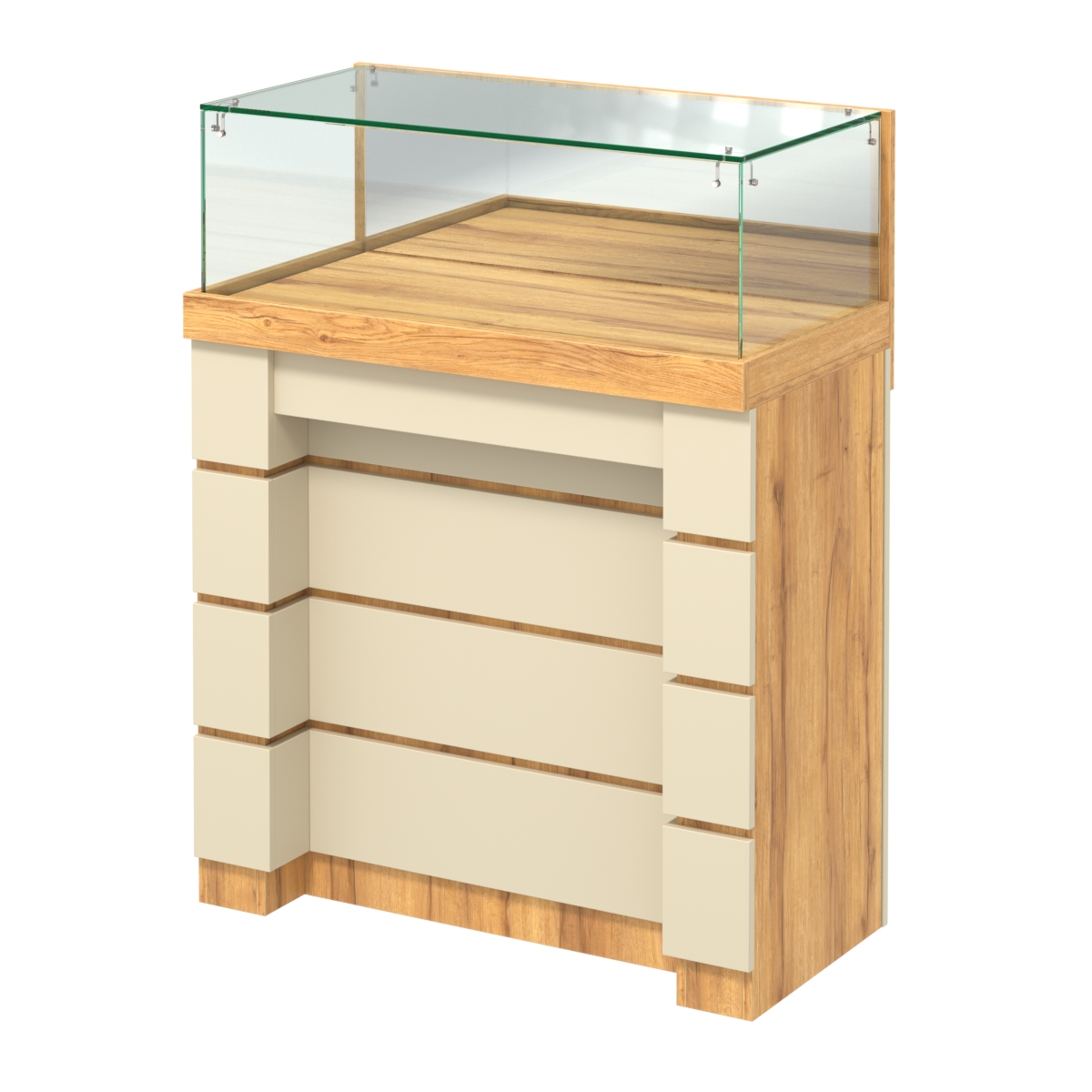 Торговый прилавок с утопленным фасадом прямоугольный №УФ-2-900 Дуб Золотистый и Крем Вайс