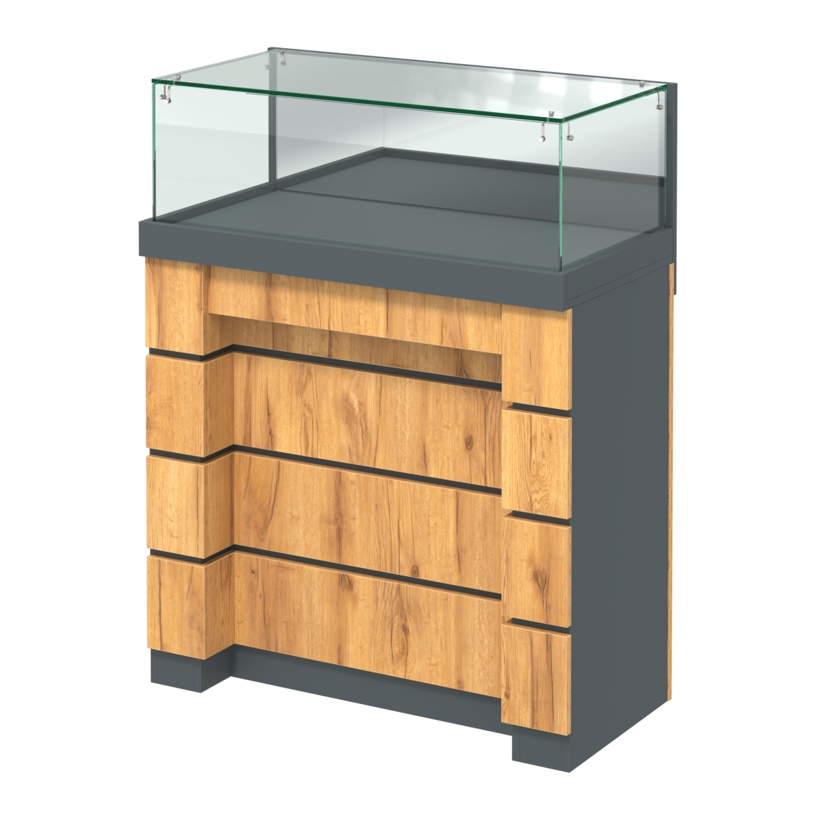 Торговый прилавок с утопленным фасадом прямоугольный №УФ-2-900 Темно-Серый  + Дуб Золотистый