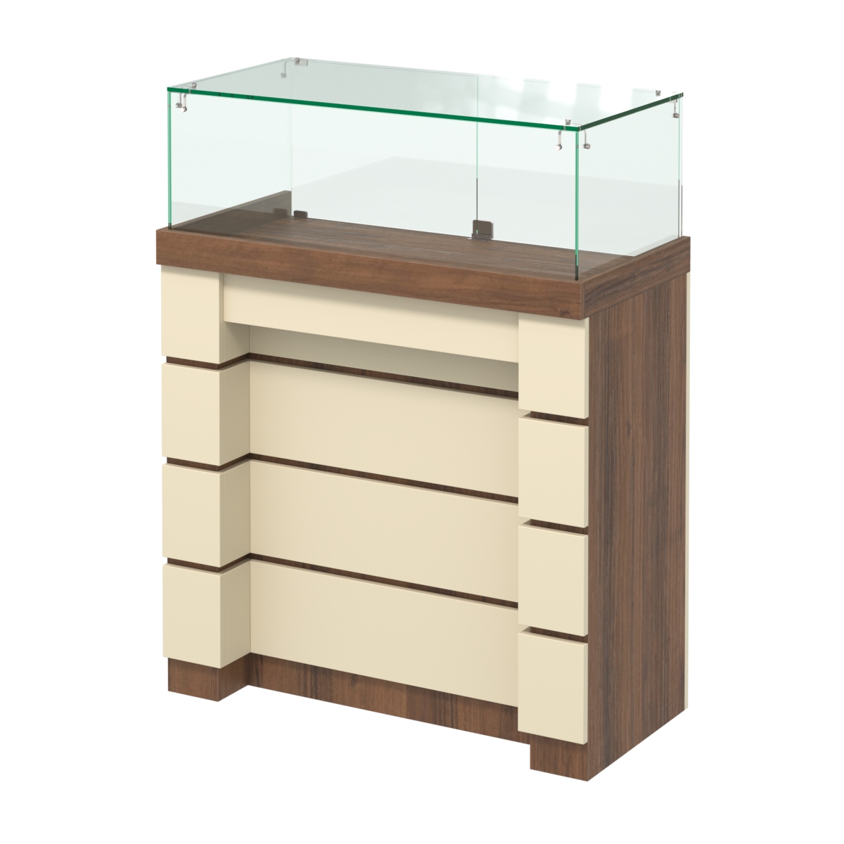 Торговый прилавок с утопленным фасадом и распашными дверками №УФ-3-900 Орех + Крем Вайс