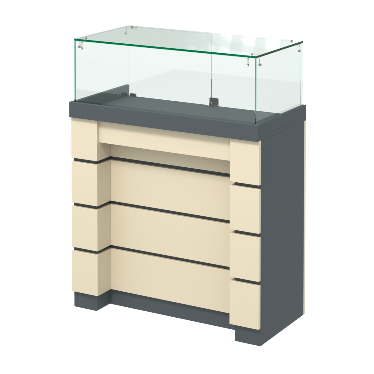 Торговый прилавок с утопленным фасадом и широкими ящиками №УФ-4-900 Темно-серый и Крем Вайс U2601-U2236