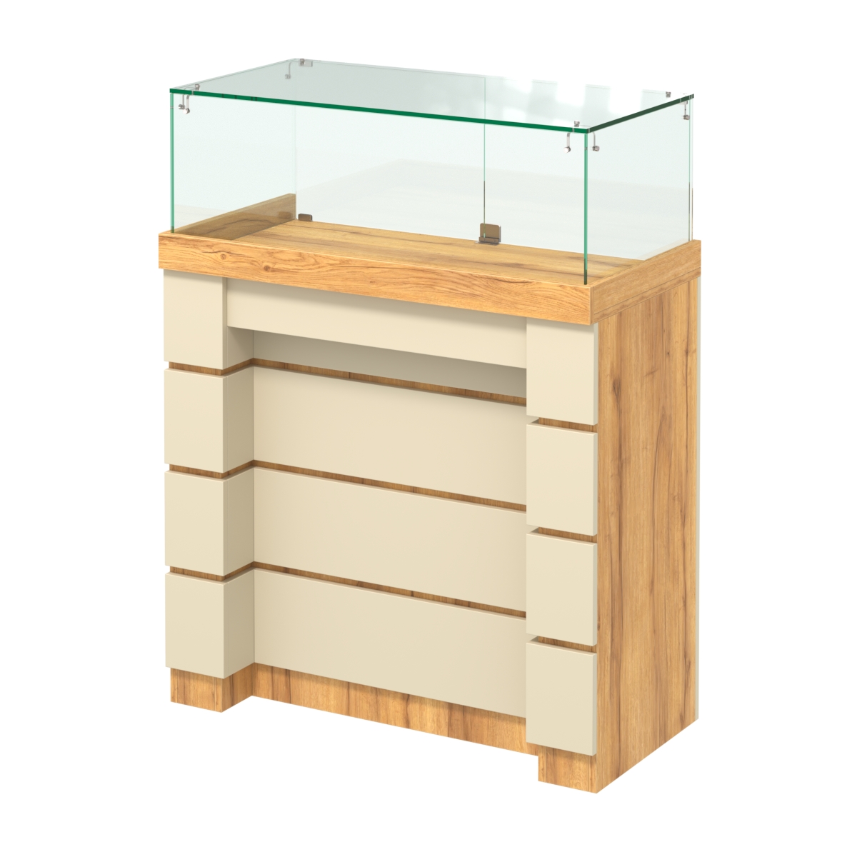 Торговый прилавок с утопленным фасадом и широкими ящиками №УФ-4-900 Дуб Золотистый и Крем Вайс