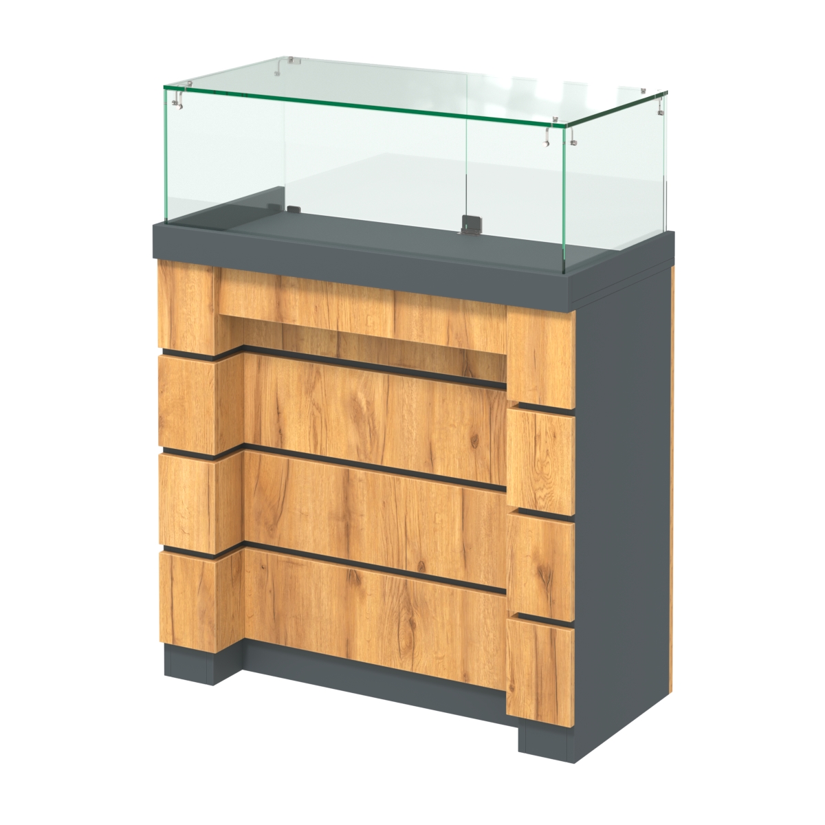 Торговый прилавок с утопленным фасадом и широкими ящиками №УФ-4-900 Темно-Серый  + Дуб Золотистый