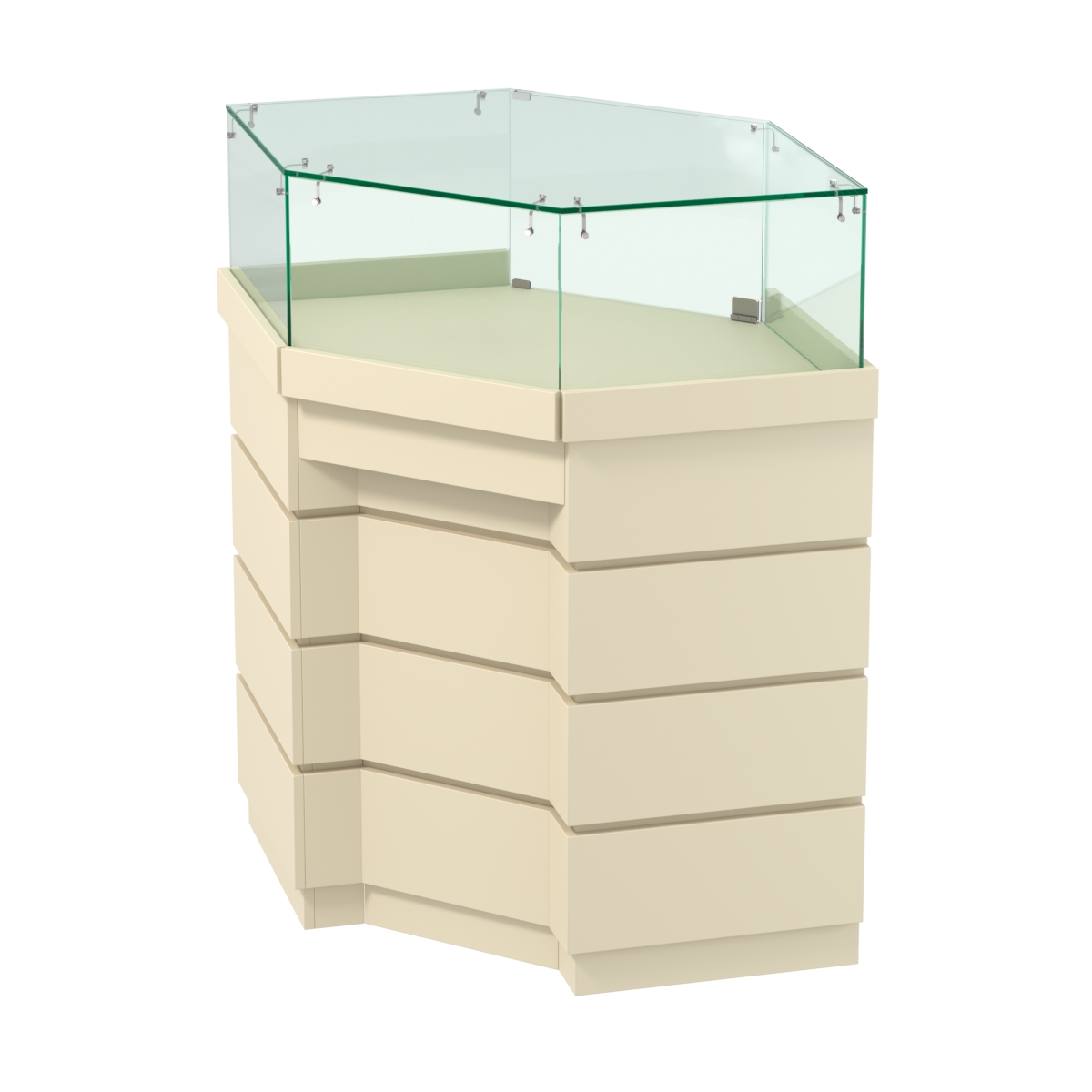 Торговый прилавок угловой внешний с утопленным фасадом №УФ-5 Крем Вайс