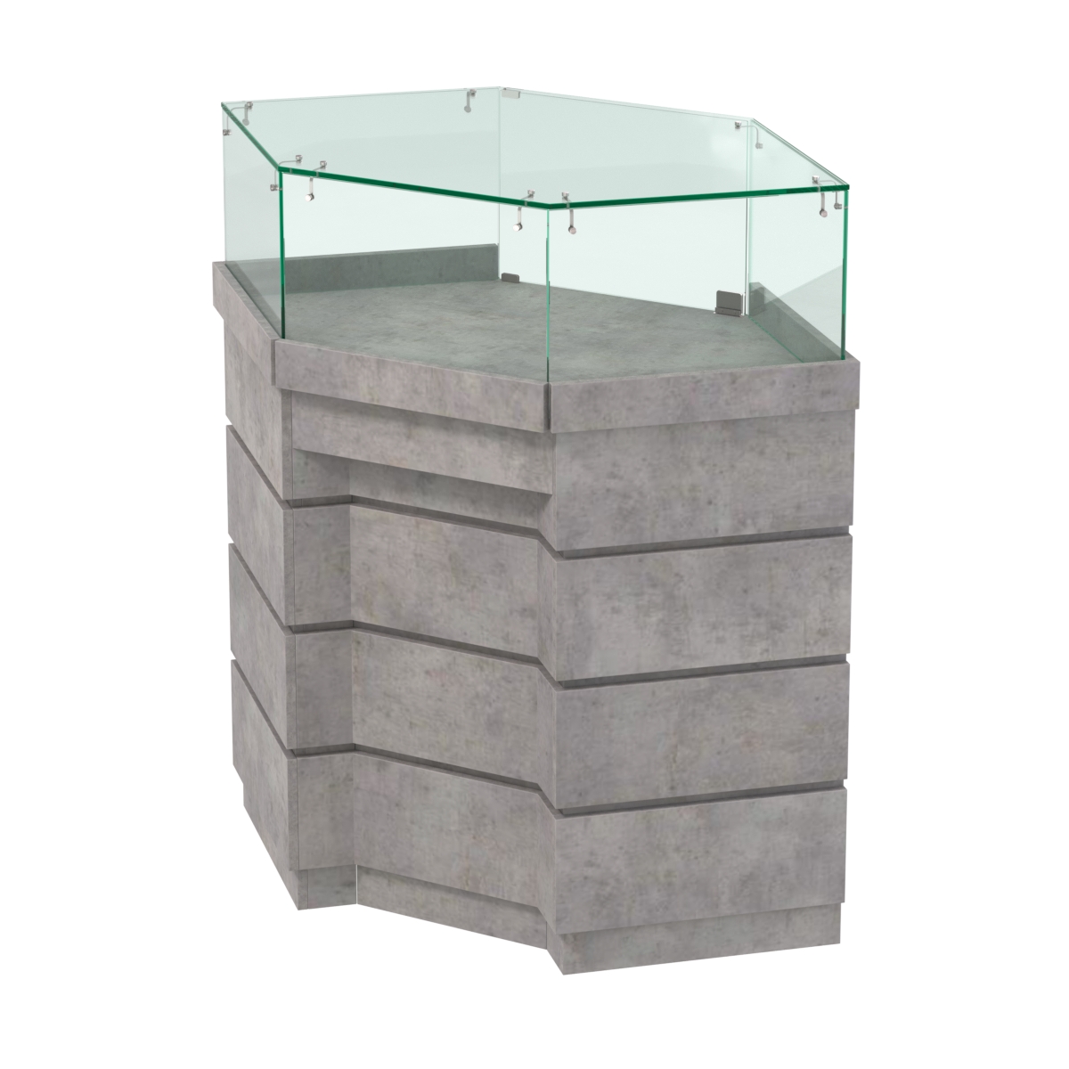 Торговый прилавок угловой внешний с утопленным фасадом №УФ-5 Бетон Чикаго светло-серый F186 ST9