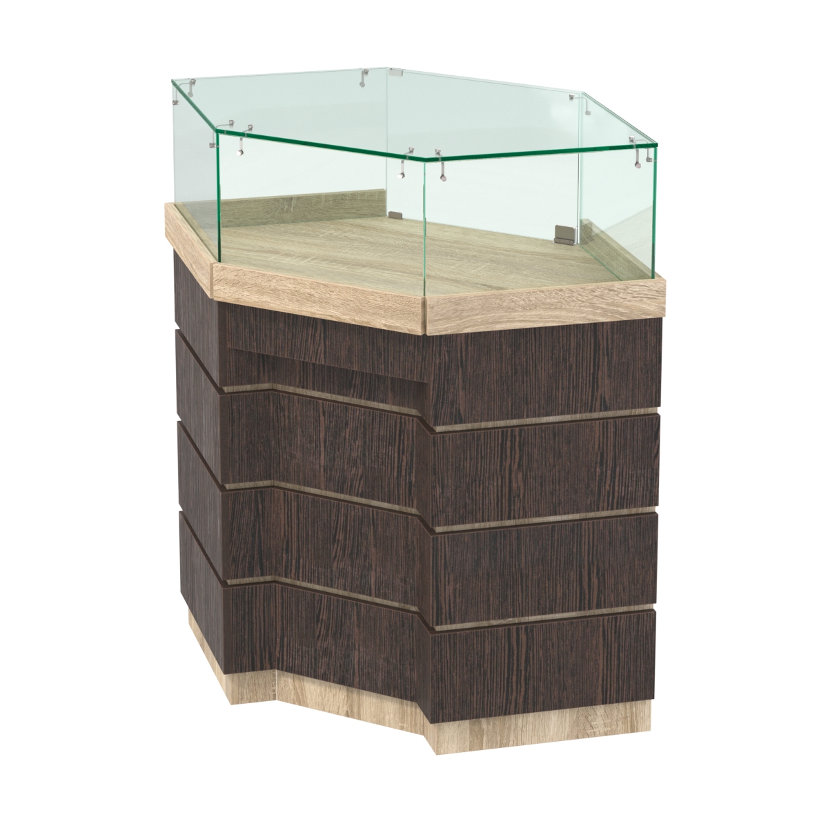 Торговый прилавок угловой внешний с утопленным фасадом №УФ-5 Дуб Сонома + Дуб Венге