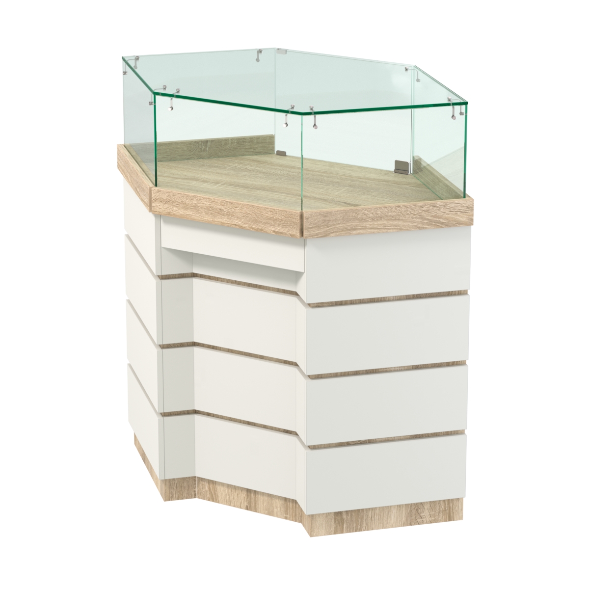 Торговый прилавок угловой внешний с утопленным фасадом №УФ-5 Дуб Сонома + Белый