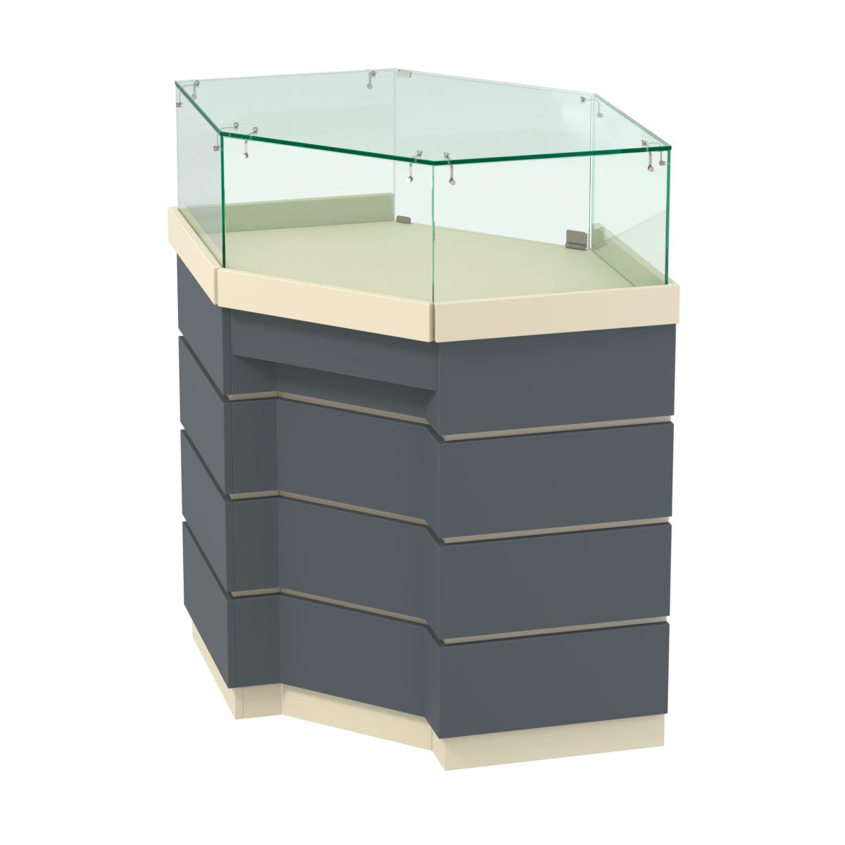 Торговый прилавок угловой внешний с утопленным фасадом №УФ-5 Крем Вайс и Темно Серый U2236-U2601