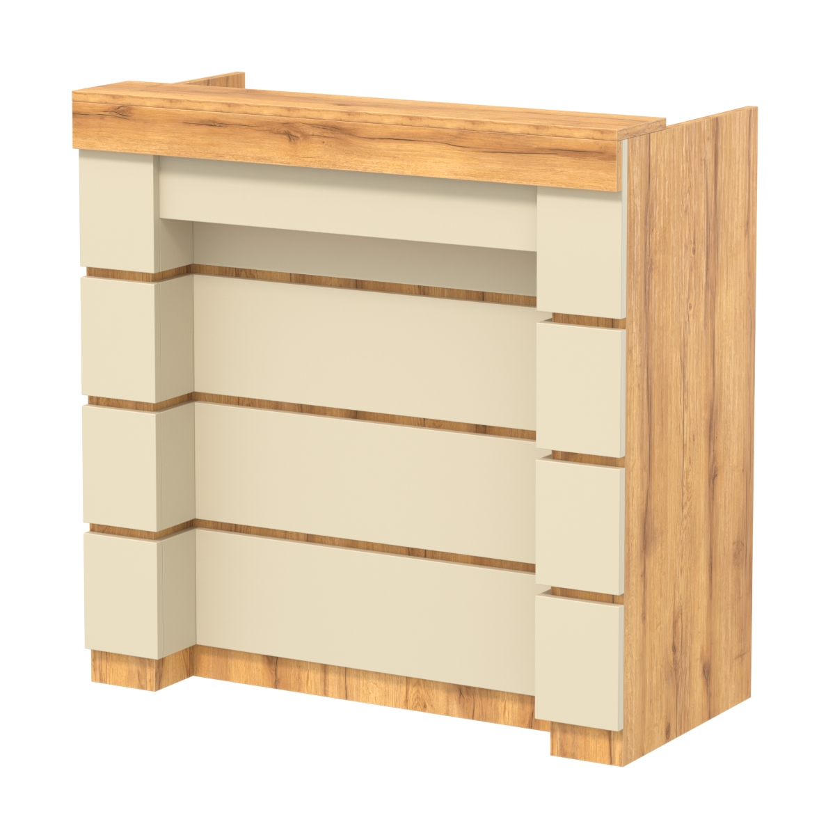 Торговый кассовый прилавок выкатной с утопленным фасадом №УФК-1-1 Дуб Золотистый и Крем Вайс