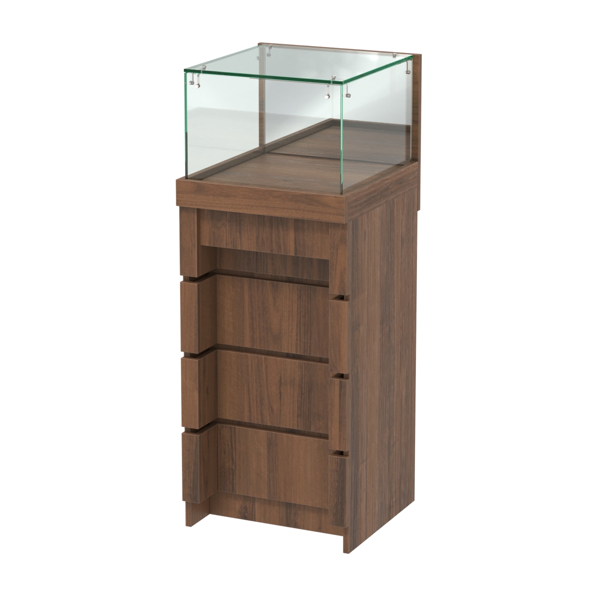 Торговый прилавок с утопленным фасадом и выдвижной зеркальной панелью №УФ-1-450 Орех