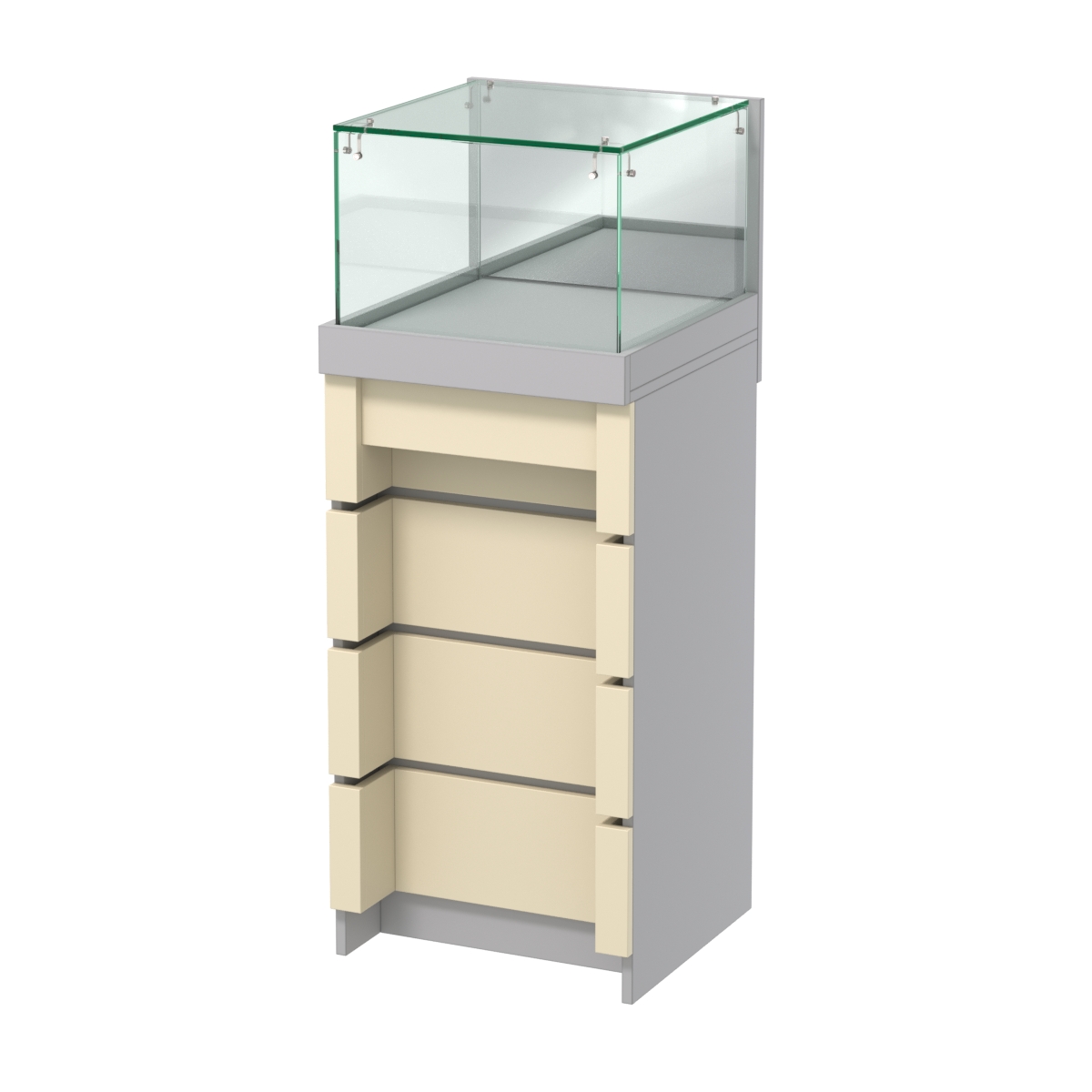 Торговый прилавок с утопленным фасадом и выдвижной зеркальной панелью №УФ-1-450 Серый + Крем Вайс