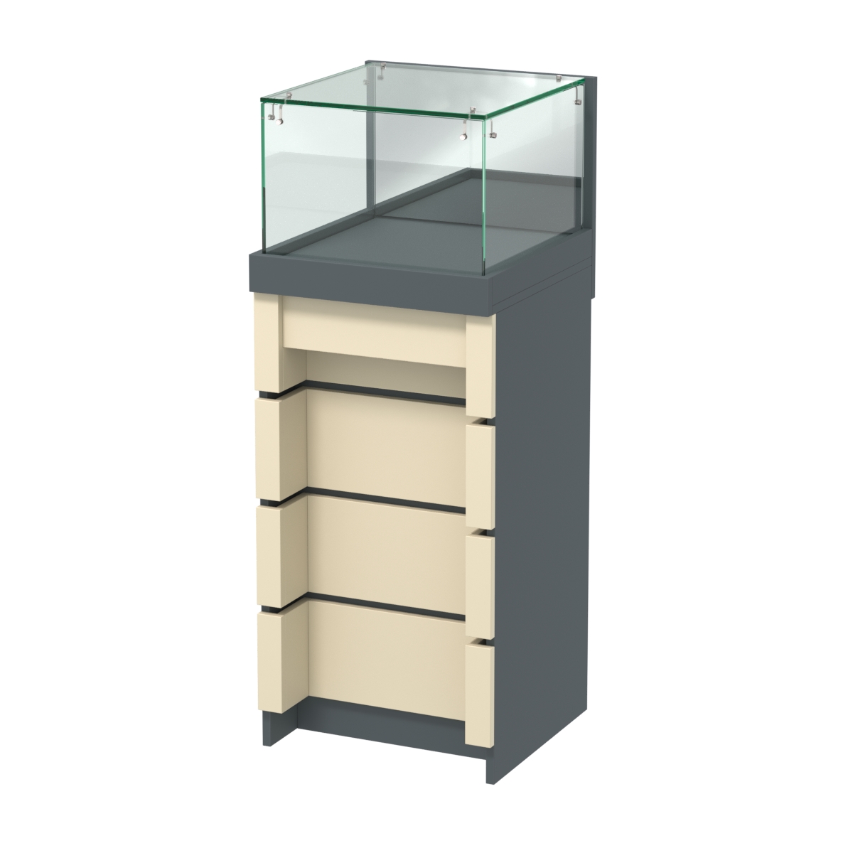 Торговый прилавок малый с утопленным фасадом и четырьмя ящиками №УФ-2-450 Темно-серый и Крем Вайс U2601-U2236