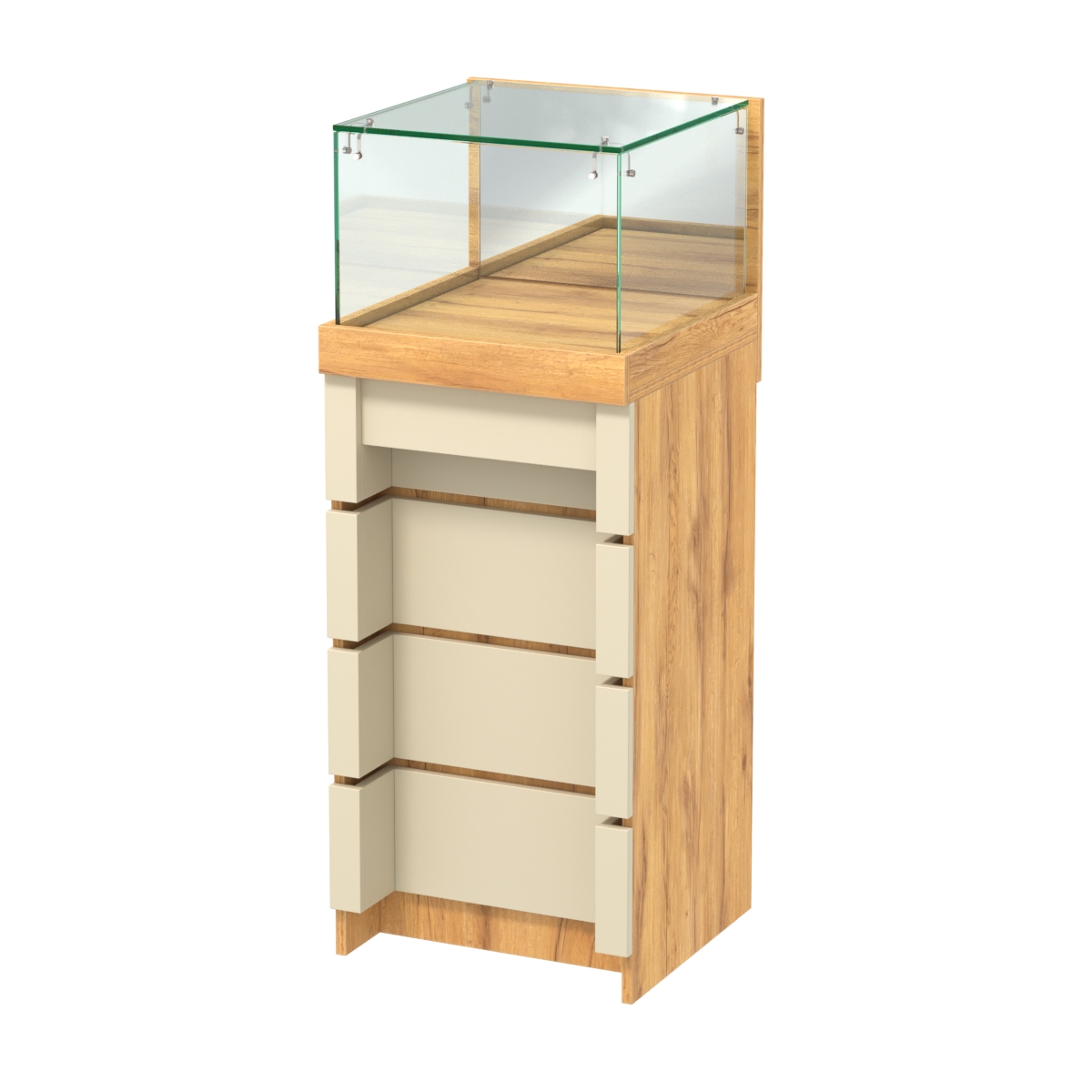 Торговый прилавок малый с утопленным фасадом и четырьмя ящиками №УФ-2-450 Дуб Золотистый и Крем Вайс