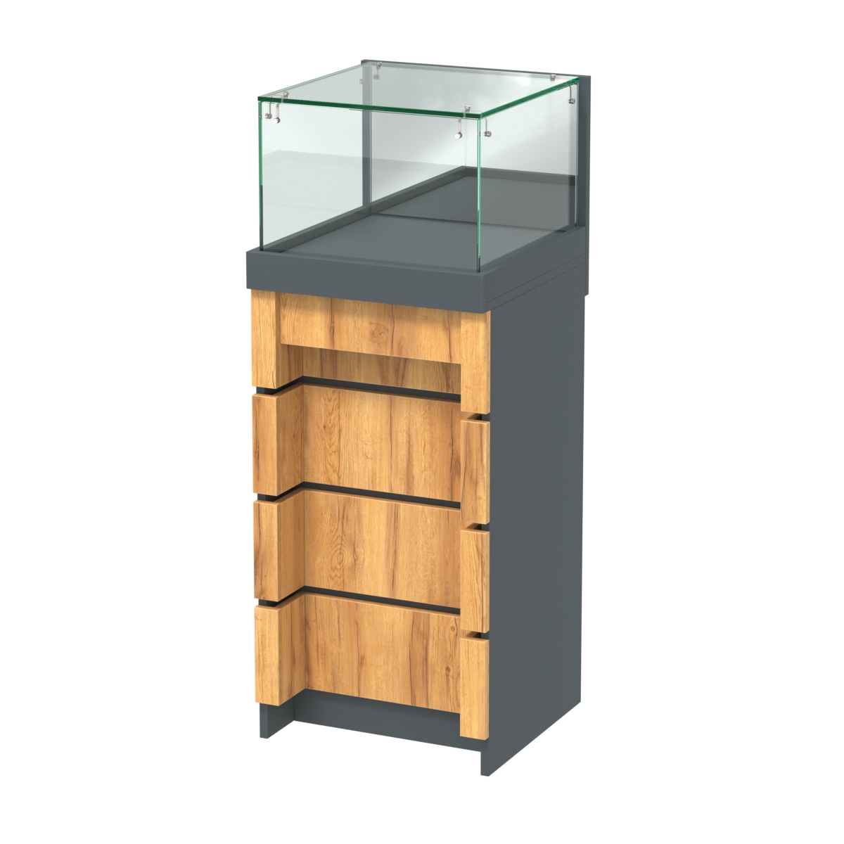 Торговый прилавок малый с утопленным фасадом и четырьмя ящиками №УФ-2-450 Темно-Серый  + Дуб Золотистый