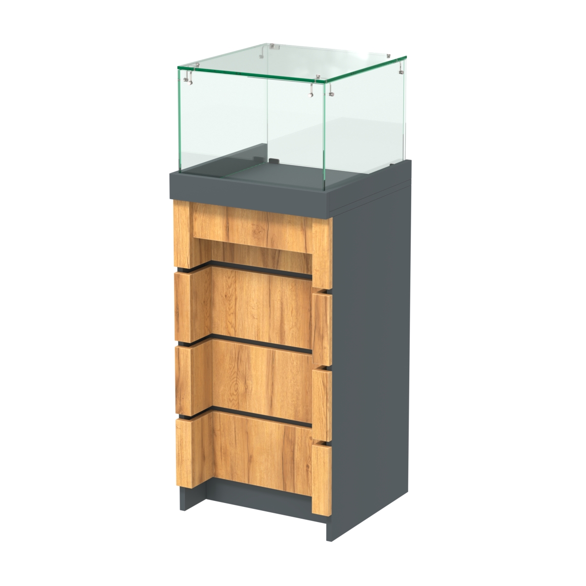 Торговый прилавок квадратный с утопленным фасадом №УФ-3-450 Темно-Серый  + Дуб Золотистый