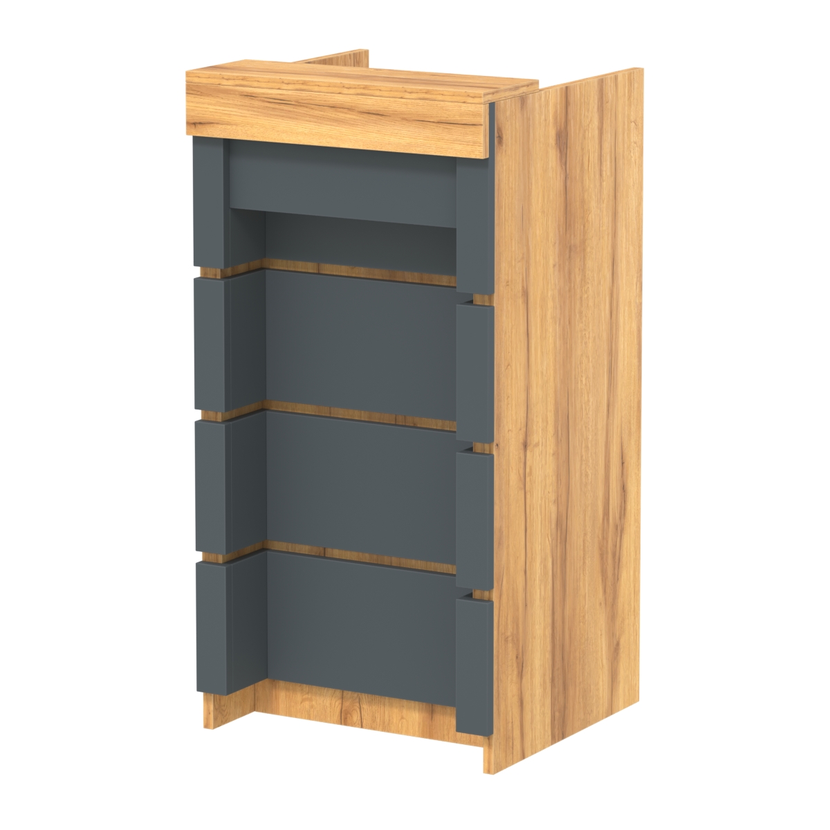 Торговый кассовый прилавок на колесах с утопленным фасадом №УФК-2-1 Дуб Золотистый и Темно-Серый