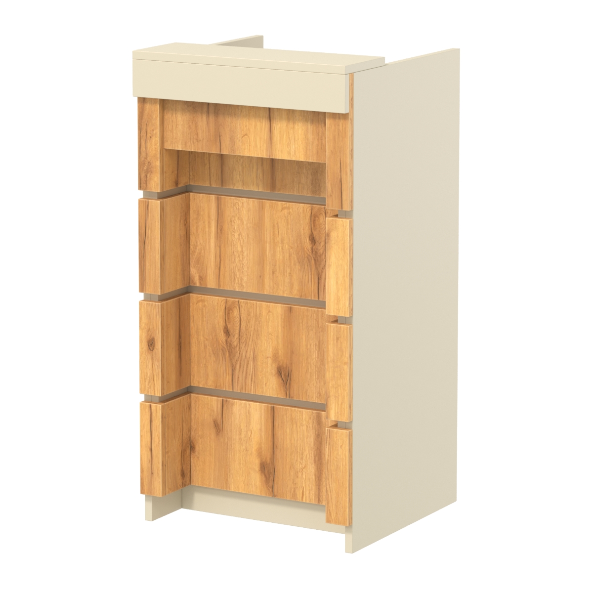 Торговый кассовый прилавок на колесах с утопленным фасадом №УФК-2-1 Крем Вайс и Дуб Золотистый