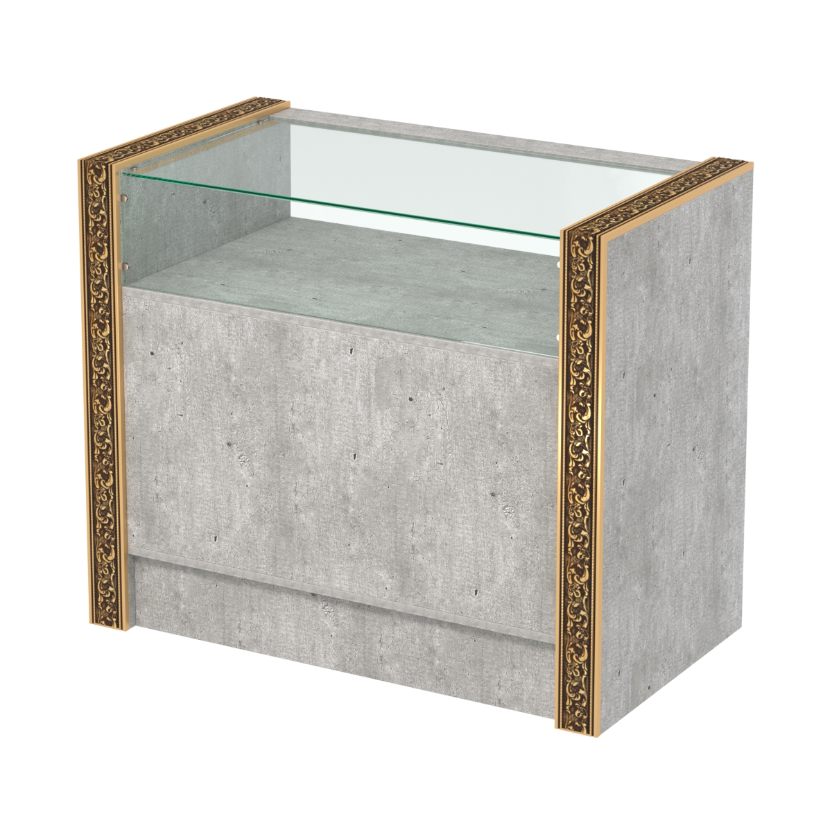 Недорогой прилавок с большим накопителем и декоративными молдингами №ПДМ-2-900 Метрополитан Грей