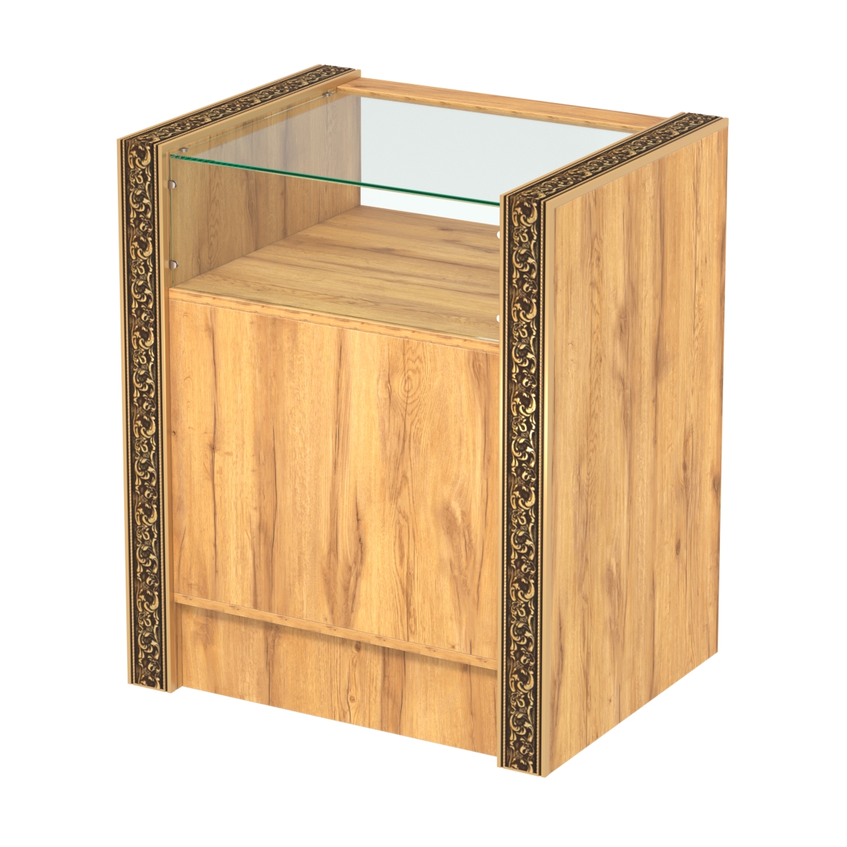 Недорогой прилавок с прозрачным верхом и декоративными молдингами №ПДМ-2-600 Дуб Золотистый