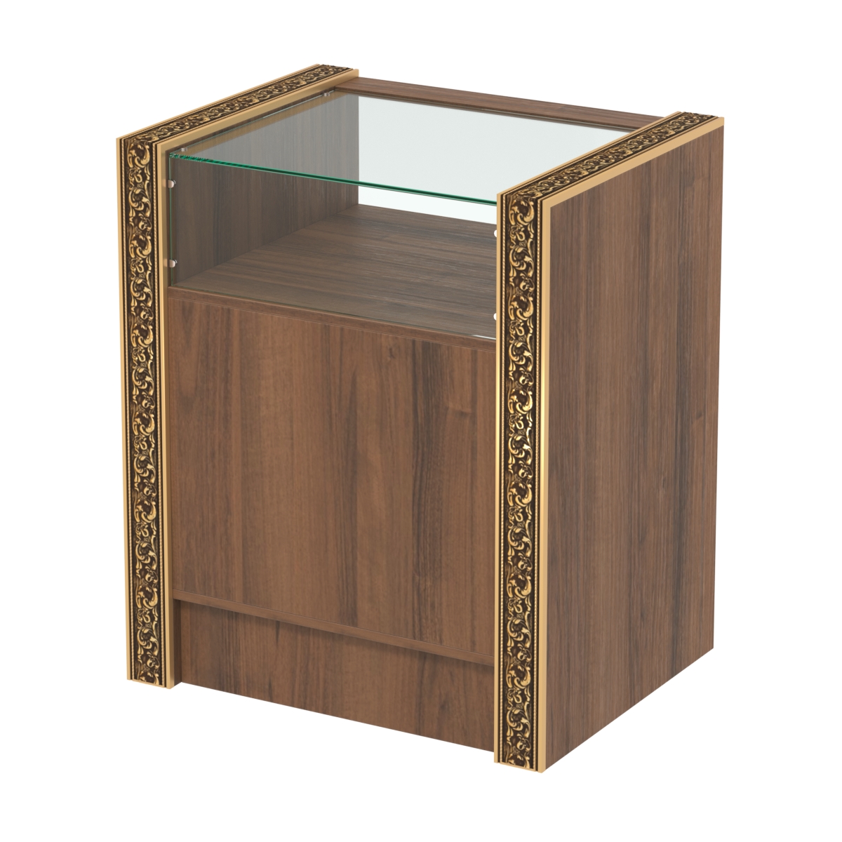 Недорогой прилавок с прозрачным верхом и декоративными молдингами №ПДМ-2-600 Орех