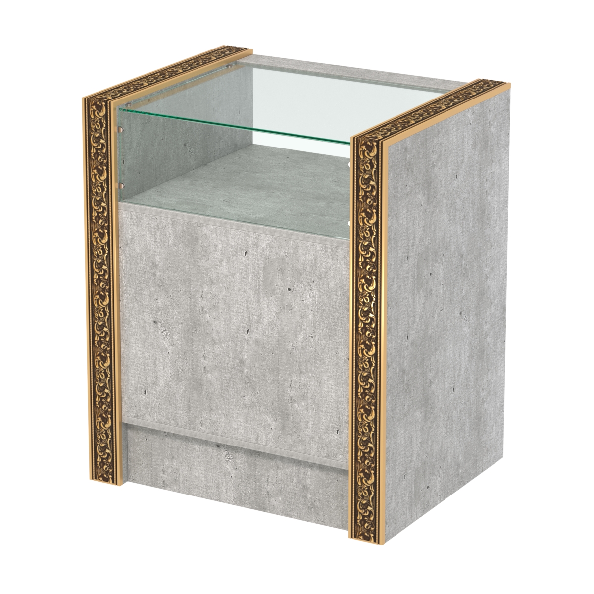 Недорогой прилавок с прозрачным верхом и декоративными молдингами №ПДМ-2-600 Метрополитан Грей